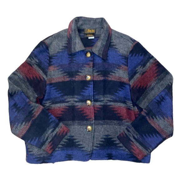 Vintage Jackets & Blazers - VINTAGE David Paul Southwestern Aztec Tribal Cropped Cardigan Sweater Jacket Sm